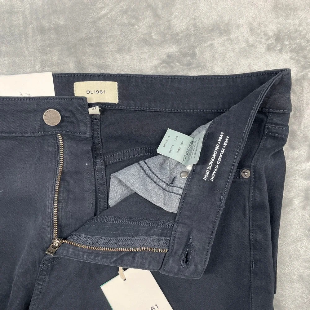DL1961 Avery Relaxed Straight Pants Mens 35x32 Navy Blue Twill Stretch